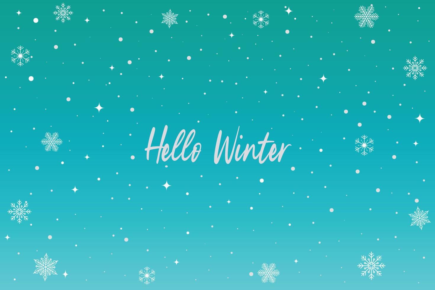 Bright colorful sky background with white snowflakes and hello winter lettering vector