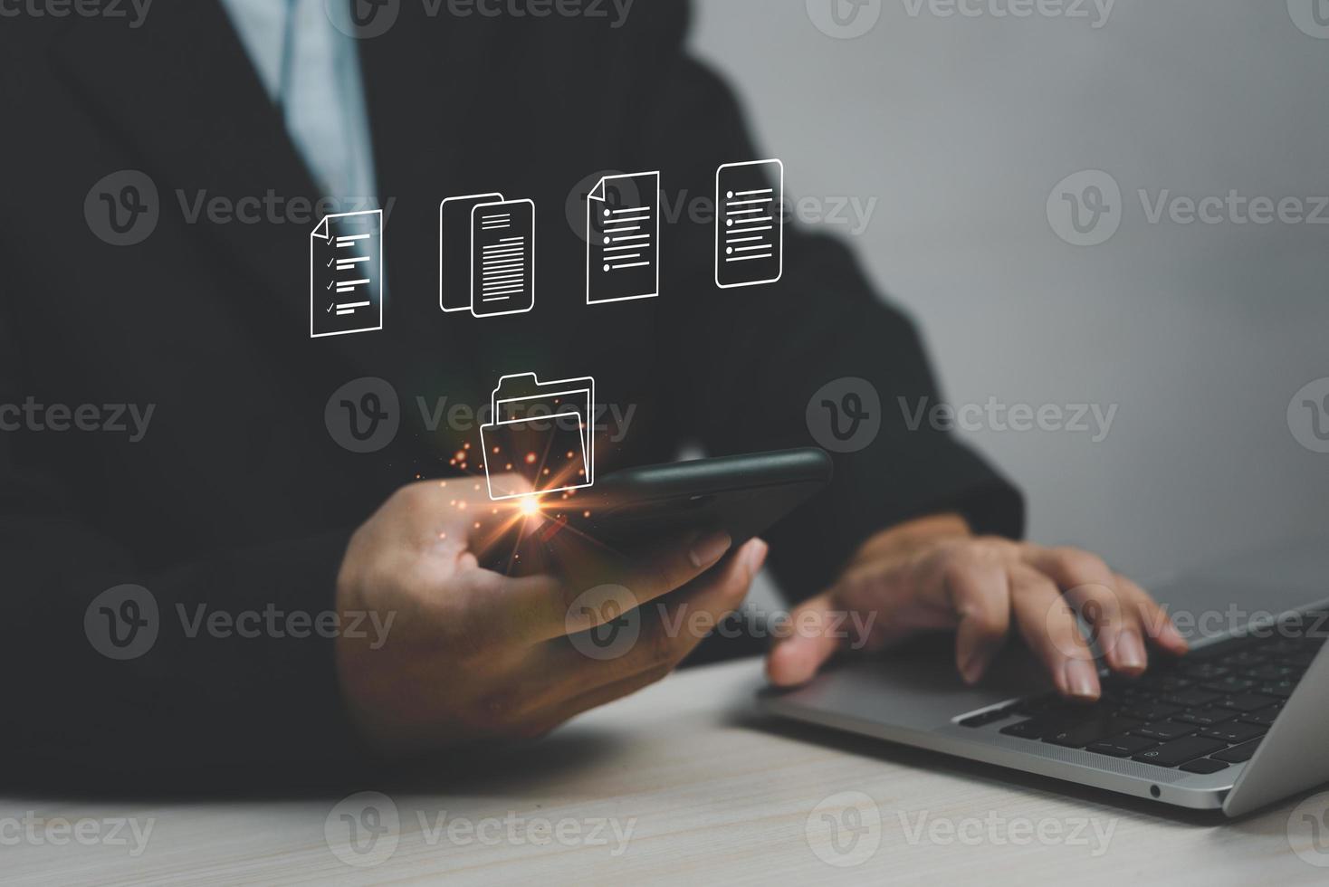 Document Management System DMS online software big data manage files knowledge and documentation business Technology. photo