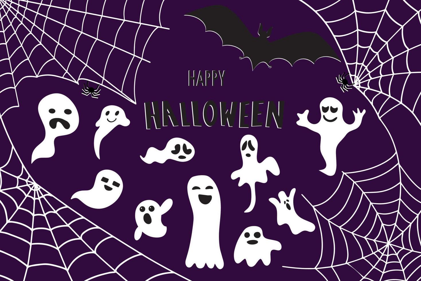 Bat, web and ghosts. Halloween background vector