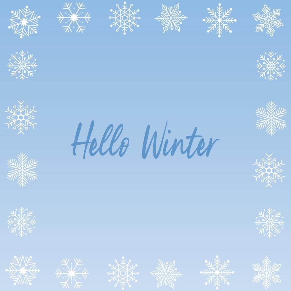 fondo colorido brillante con copos de nieve blancos y letras de invierno hola vector
