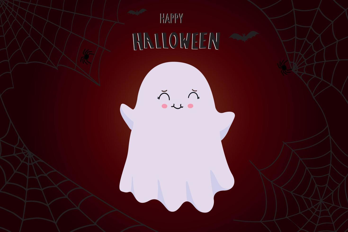 Flying ghost ghost Boo. Happy Halloween. The white ghost. Flat design. Vector illustration.