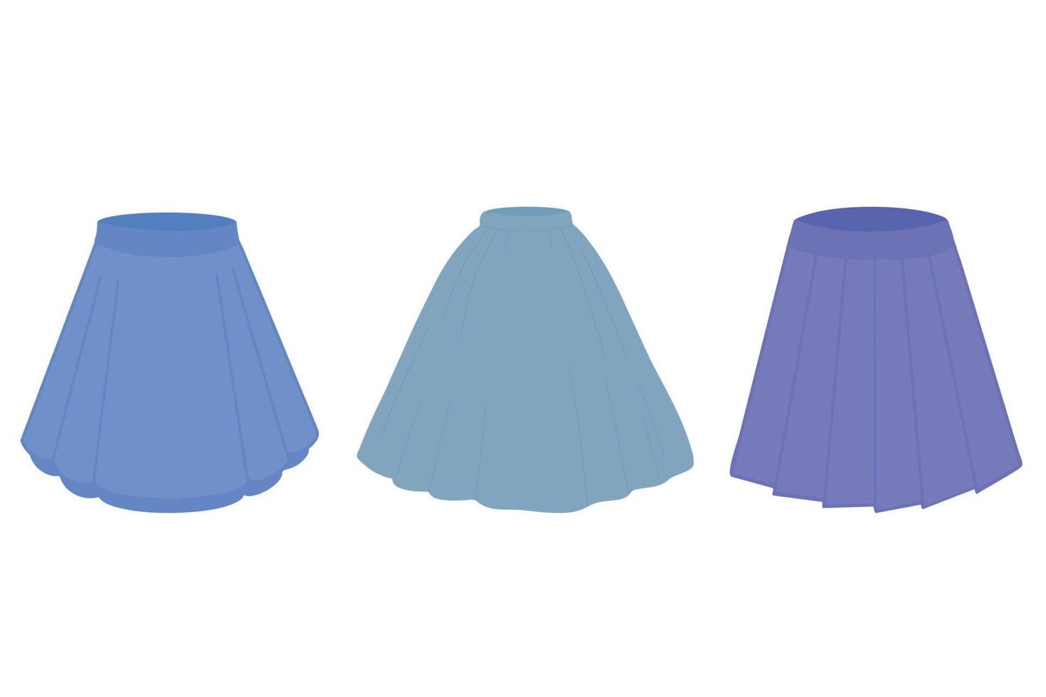 A set of blue skirts. Vector illustration isolated on white background.