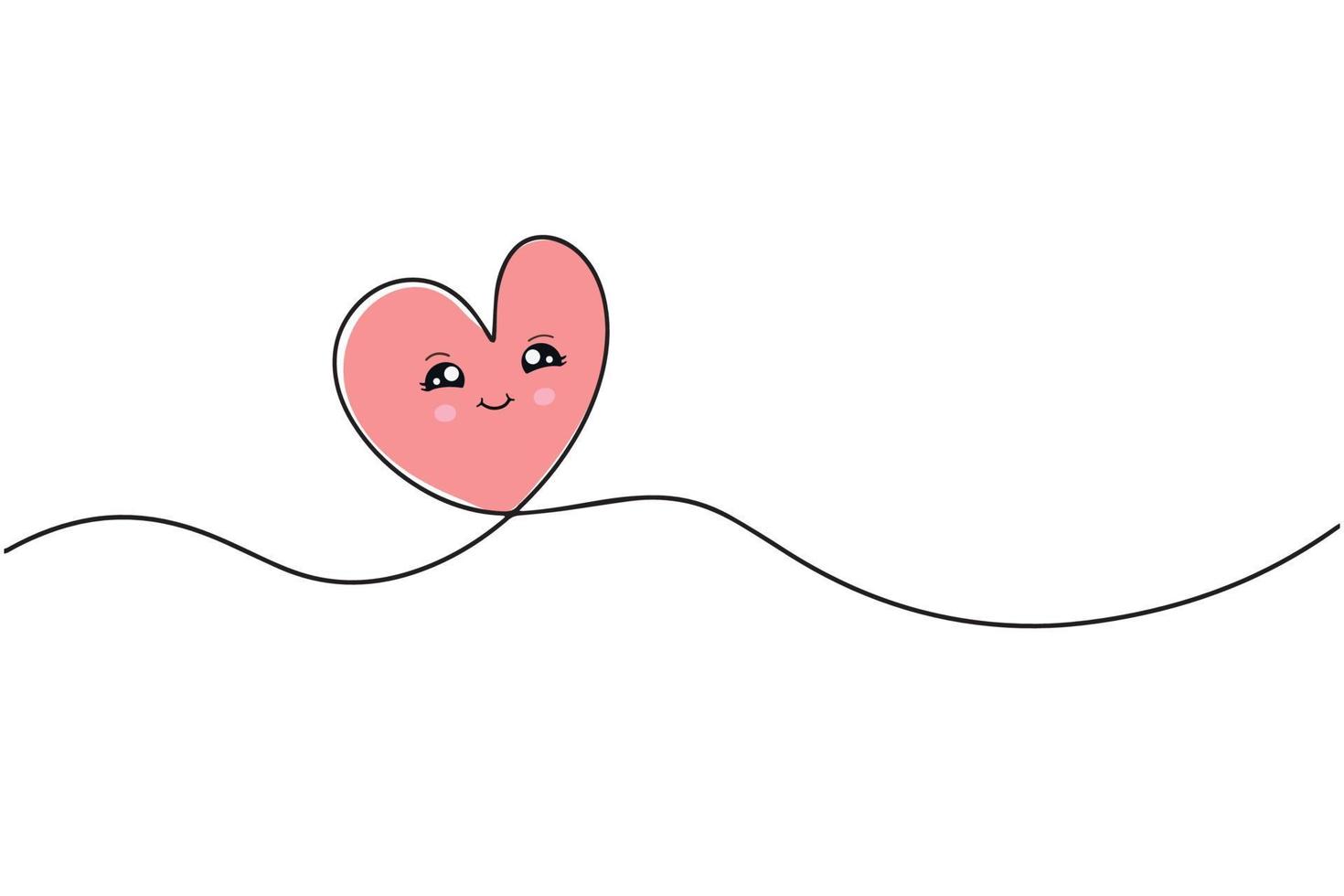 dibujo continuo de un corazón. corazón al estilo kawaii. ilustración minimalista de moda. dibujo abstracto de una línea. vector