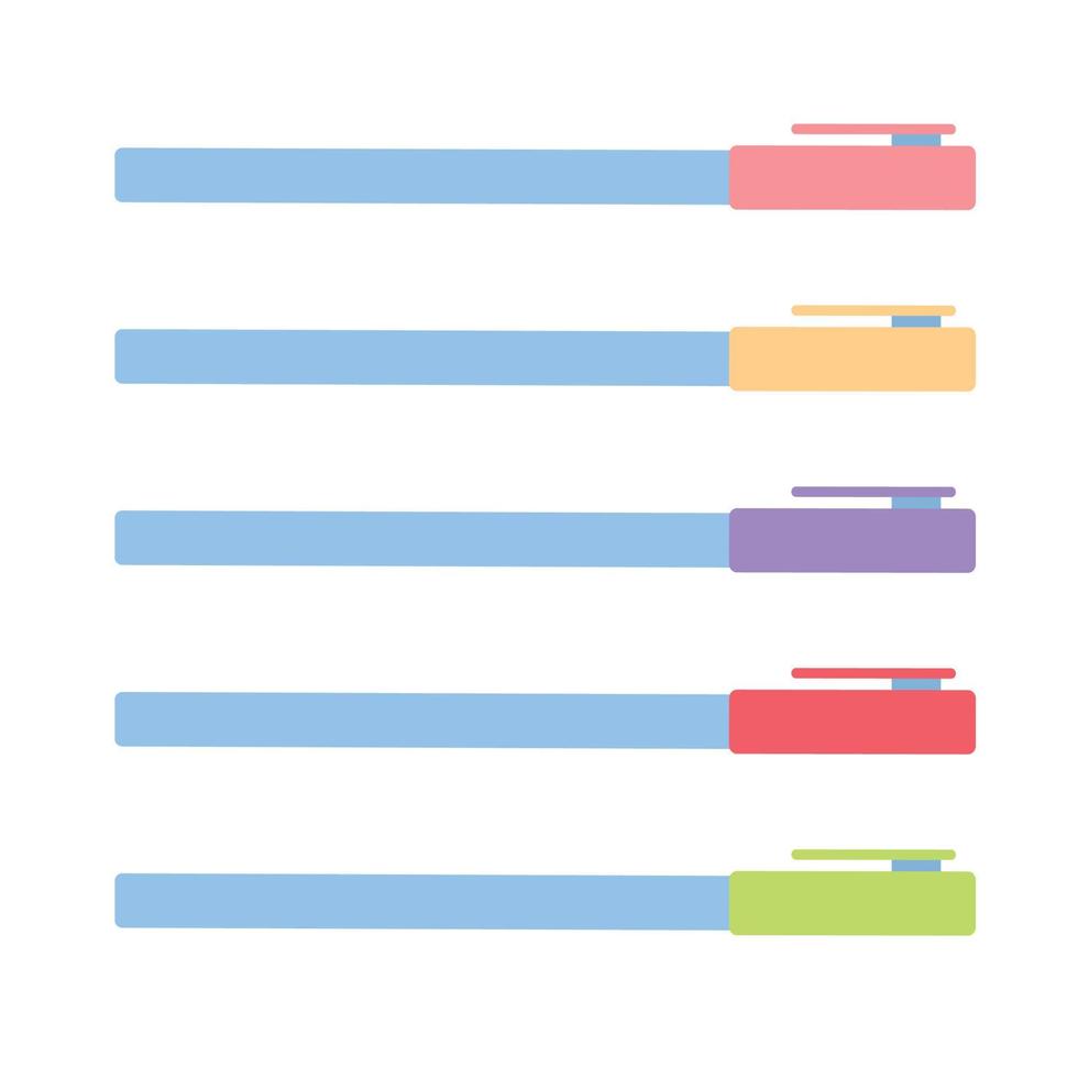un juego de bolígrafos multicolores. ilustración vectorial aislado sobre fondo blanco. vector