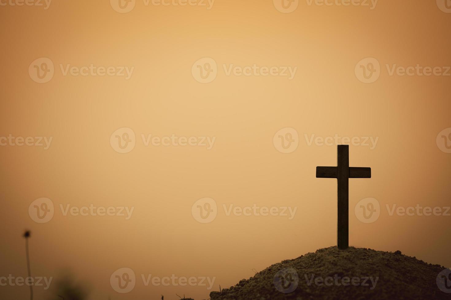 Religious concepts. Christian wooden cross.  Jesus Christ cross, Easter, resurrection concept. photo