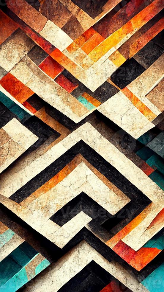 Mayan style Black abstract geometric background 3D illustration photo