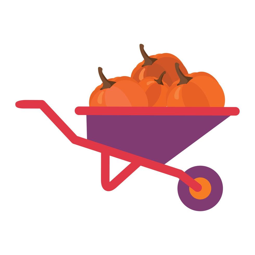 A wheelbarrow with orange pumpkins. Bright illustration highlighted on a white background vector