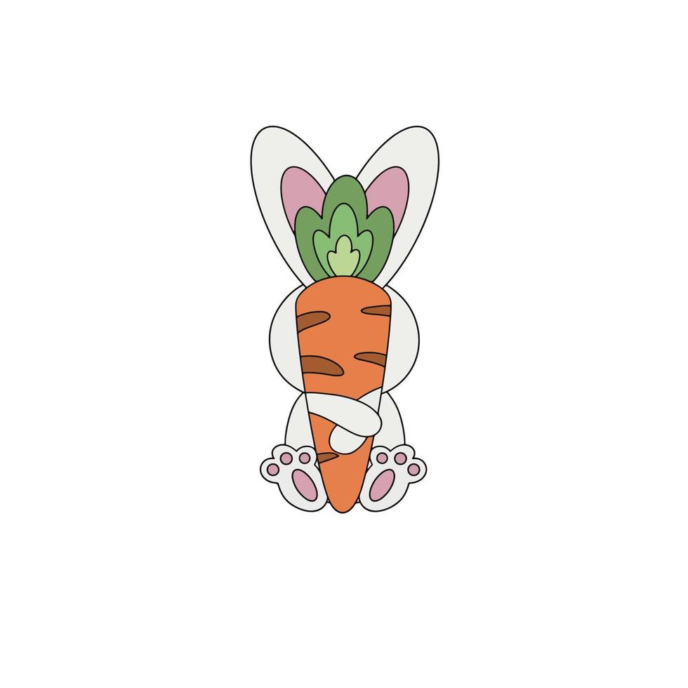 2023 year of the rabbit. Cute rabbit with a carrot. Symbol of the Chinese New Year. Vector illustration isolated on white background