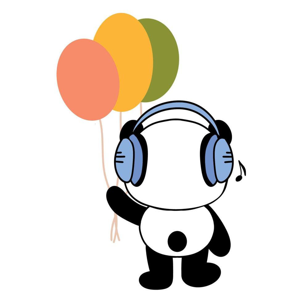 Cute panda listens to music with headphones. Modern style illustration for apparel, print, labels, stickers, surface design. White background vector