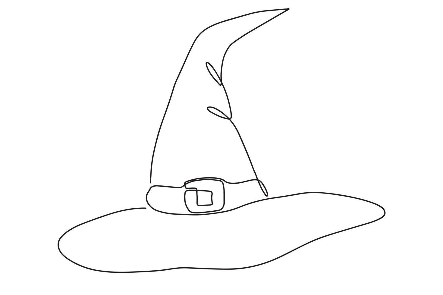 patrón de sombrero de bruja moderno estilizado continuo para su diseño de halloween. ilustración lineal de vector plano aislada sobre fondo blanco. dibujo de sombrero de bruja en una línea