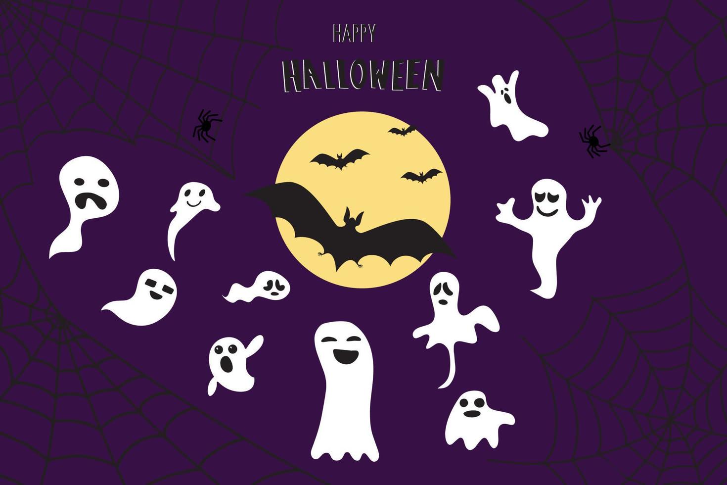 murciélago, web y fantasmas. fondo de halloween vector