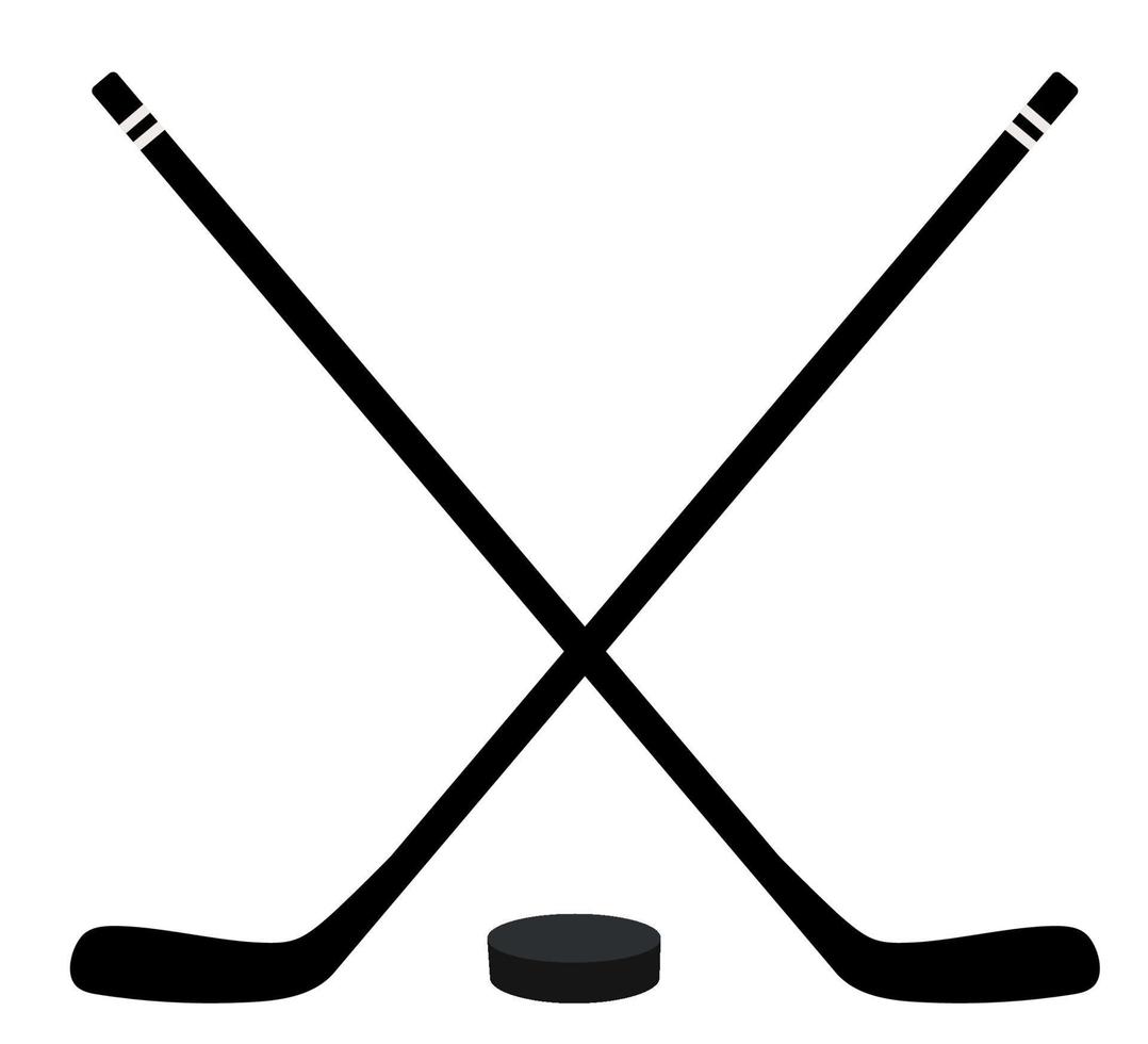 Hockey puck and sticks. Play equipment, flat vector illustration isolated on white background. Hockey game equipment icon. Hockey Icon