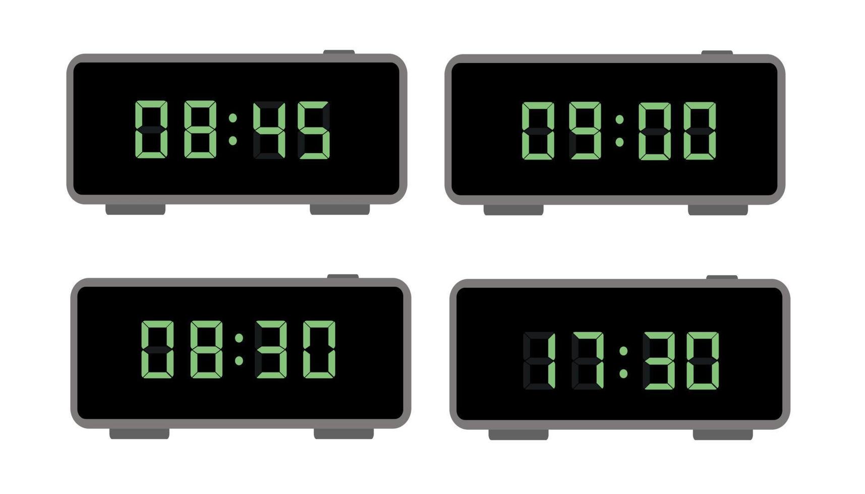 A set of digital clocks. Electronic numbers. Vector illustration