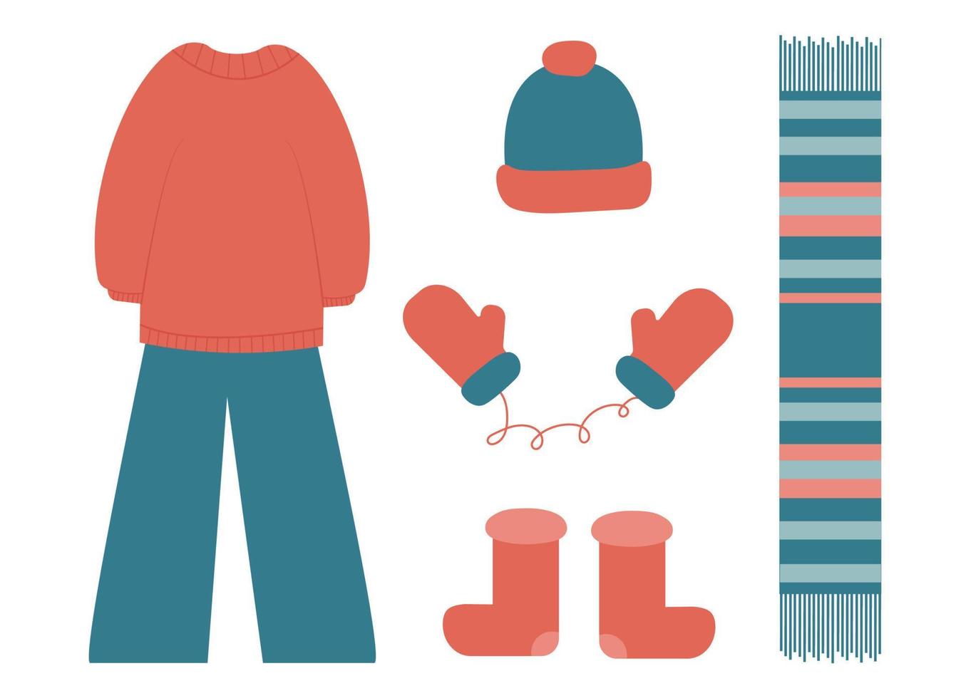 Warm sweater and accessories. Vector illustration.