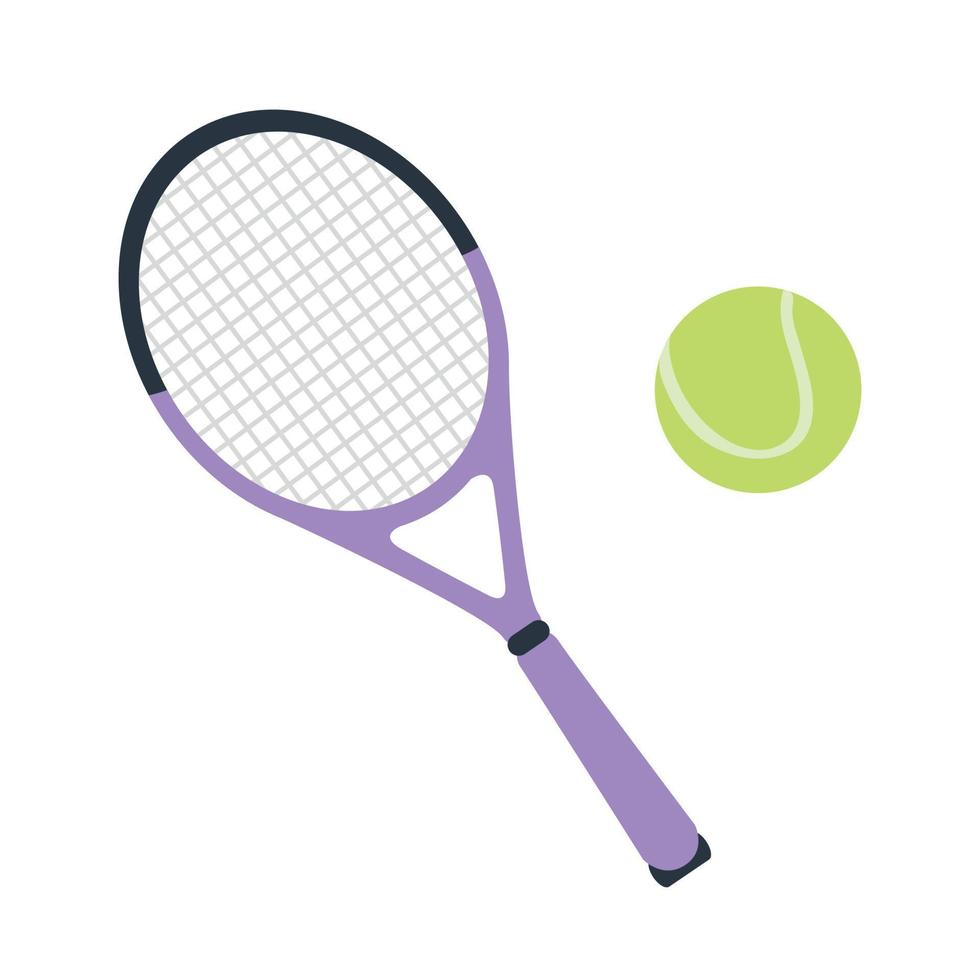 raqueta de tenis y una pelota. icono de tenis y pelota en estilo plano de moda, resaltado en un fondo blanco. un símbolo deportivo para su diseño web, logotipo, interfaz de usuario. ilustración vectorial vector