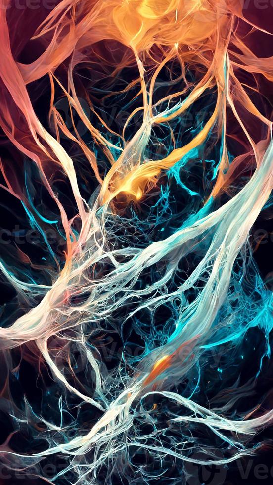 Dark abstract background with flowing particles. Digital 3D illustration photo