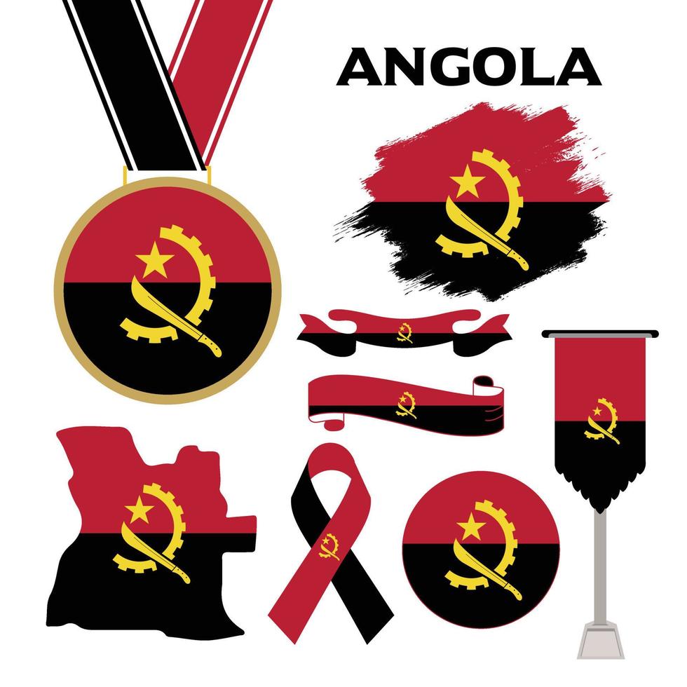 colección de elementos con la plantilla de diseño de la bandera de angola vector