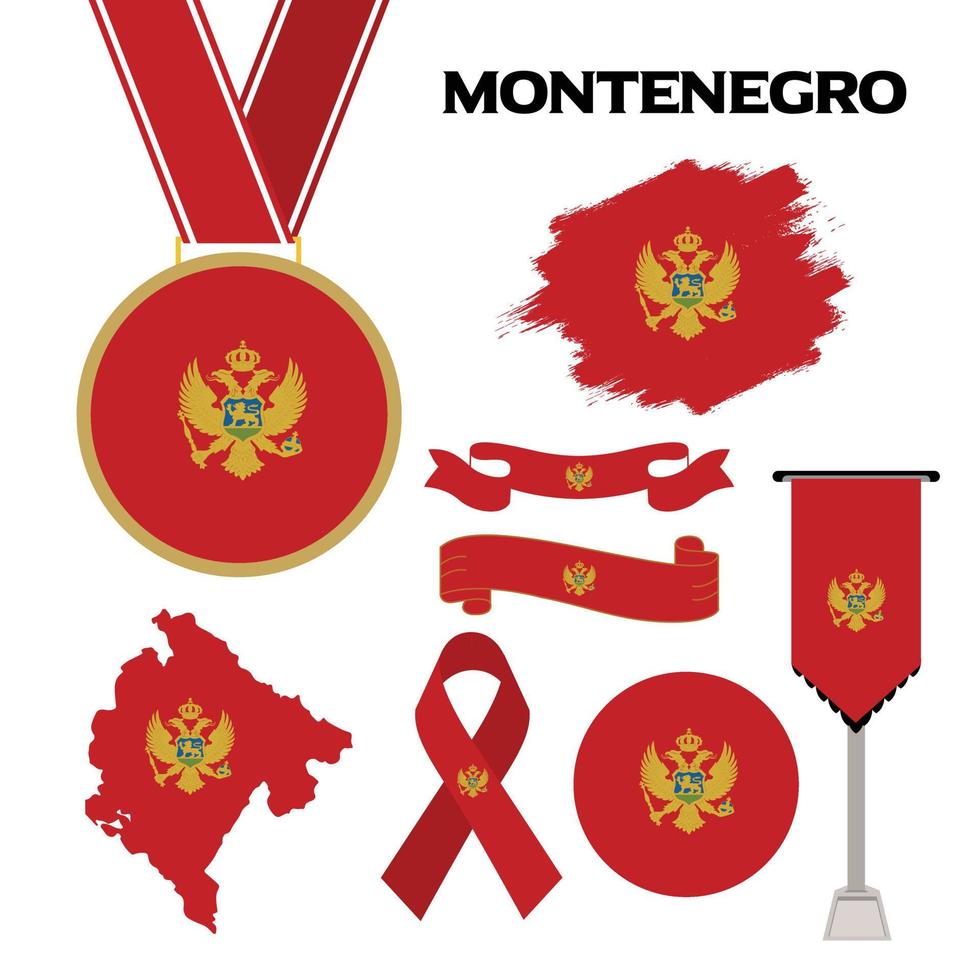 colección de elementos con la plantilla de diseño de la bandera de montenegro vector