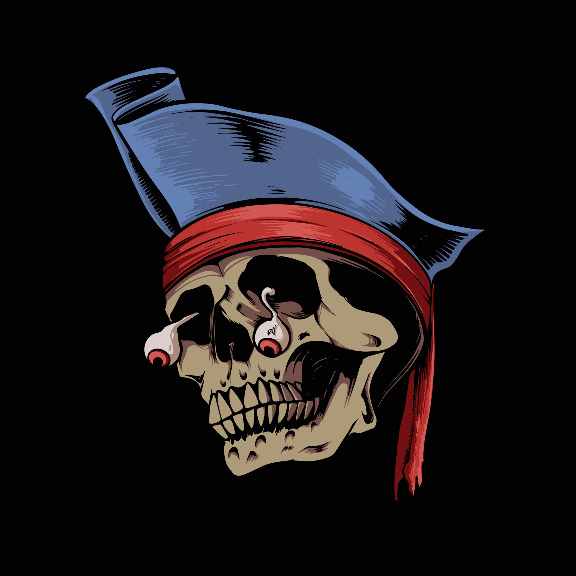 ilustración de un cráneo pirata con ojos sangrientos y aterradores 13186801  Vector en Vecteezy