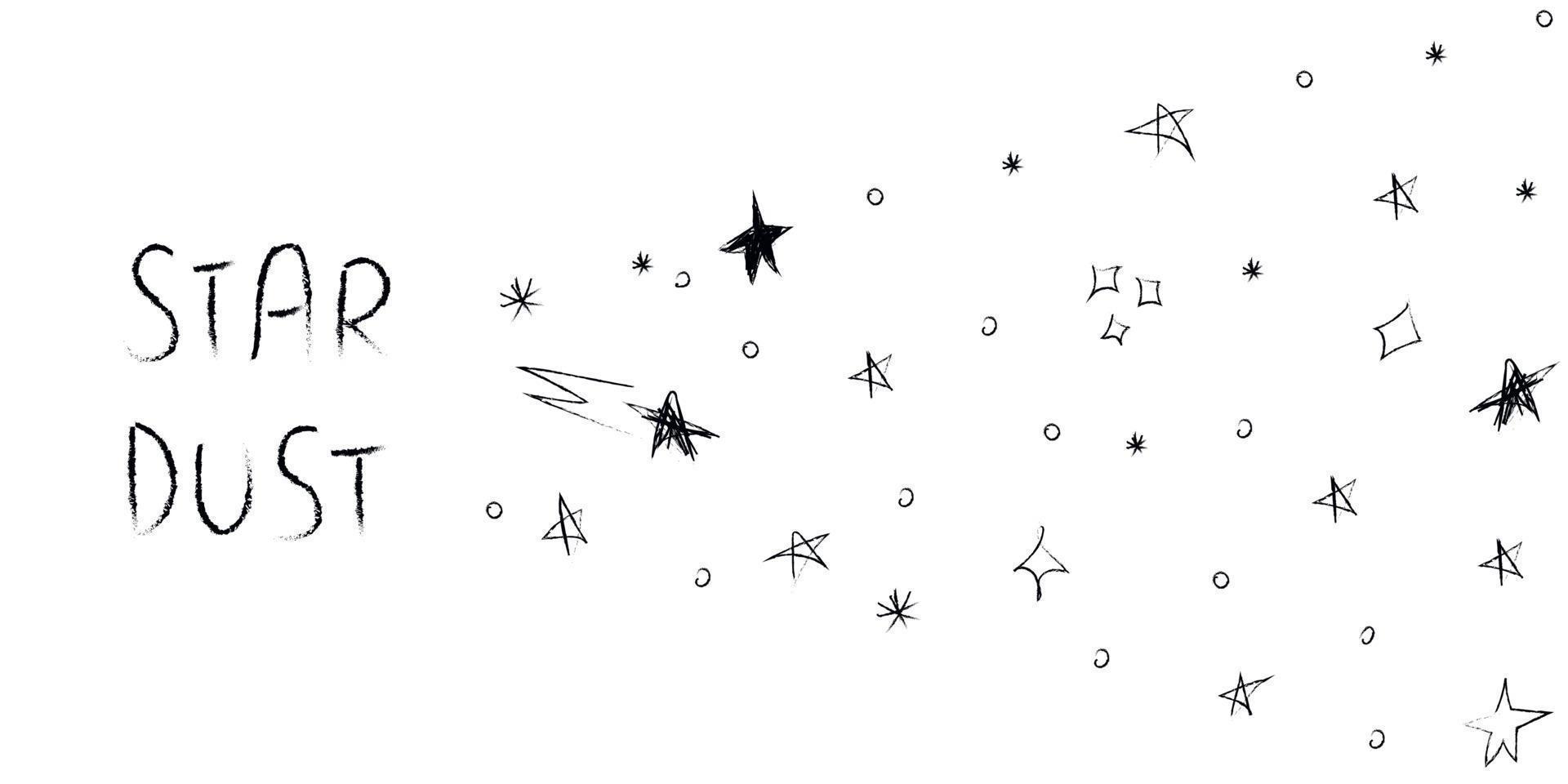 Doodle cosmos illustration set in childish style, design clipart. Hand drawn abstract space star dust. Black and white. vector