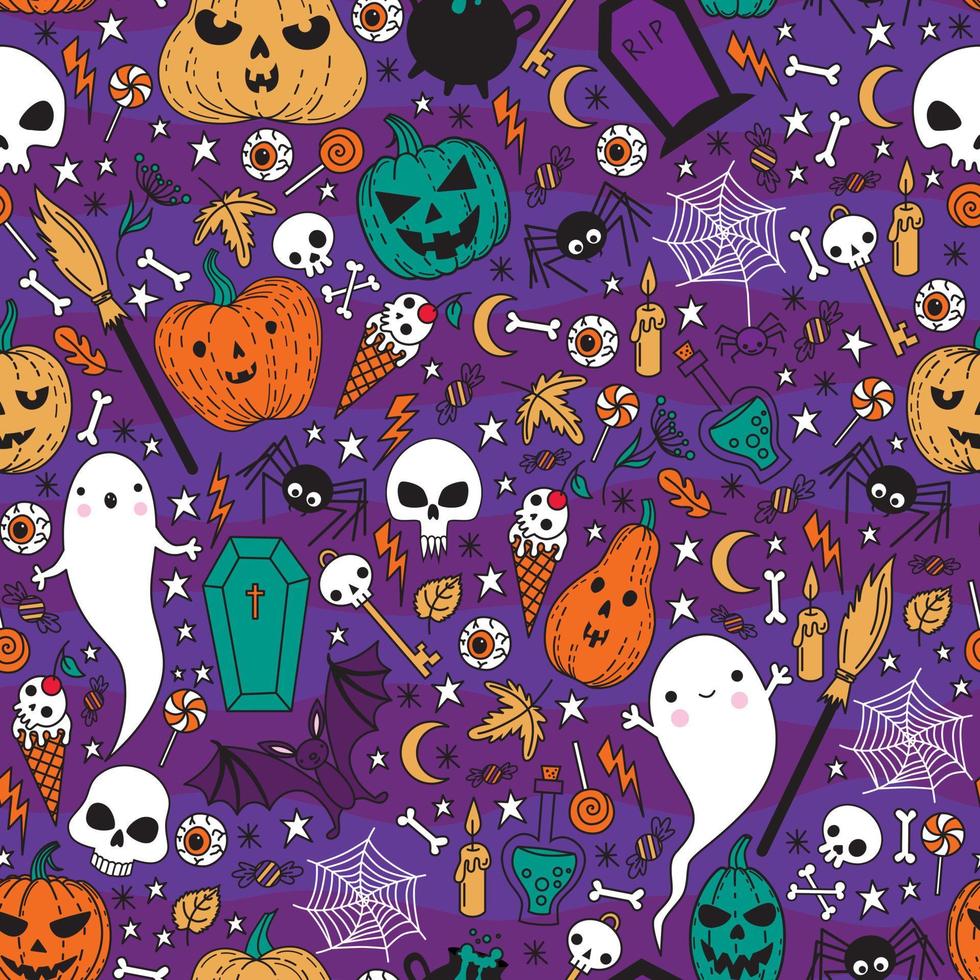 Pattern with Halloween drawings vector
