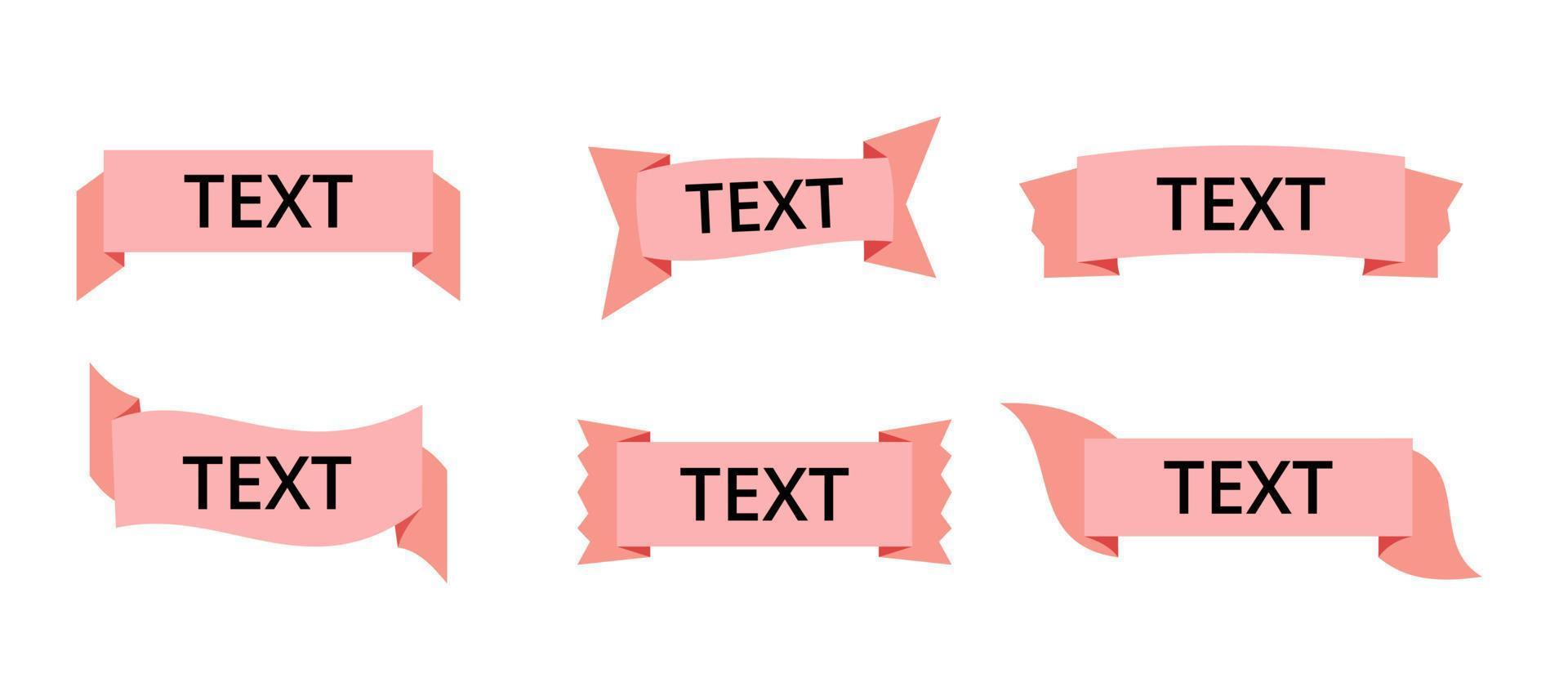 Pack of pink ribbons or banners set template vector