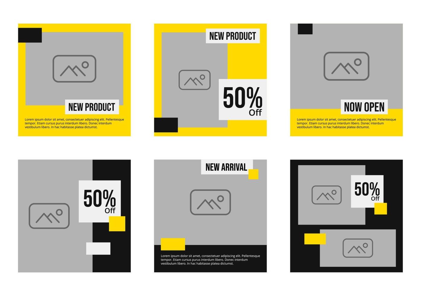 Social media post templates minimalist simple yellow black theme for start up or small business promotion and marketing strategy, editable promo layout for company vector