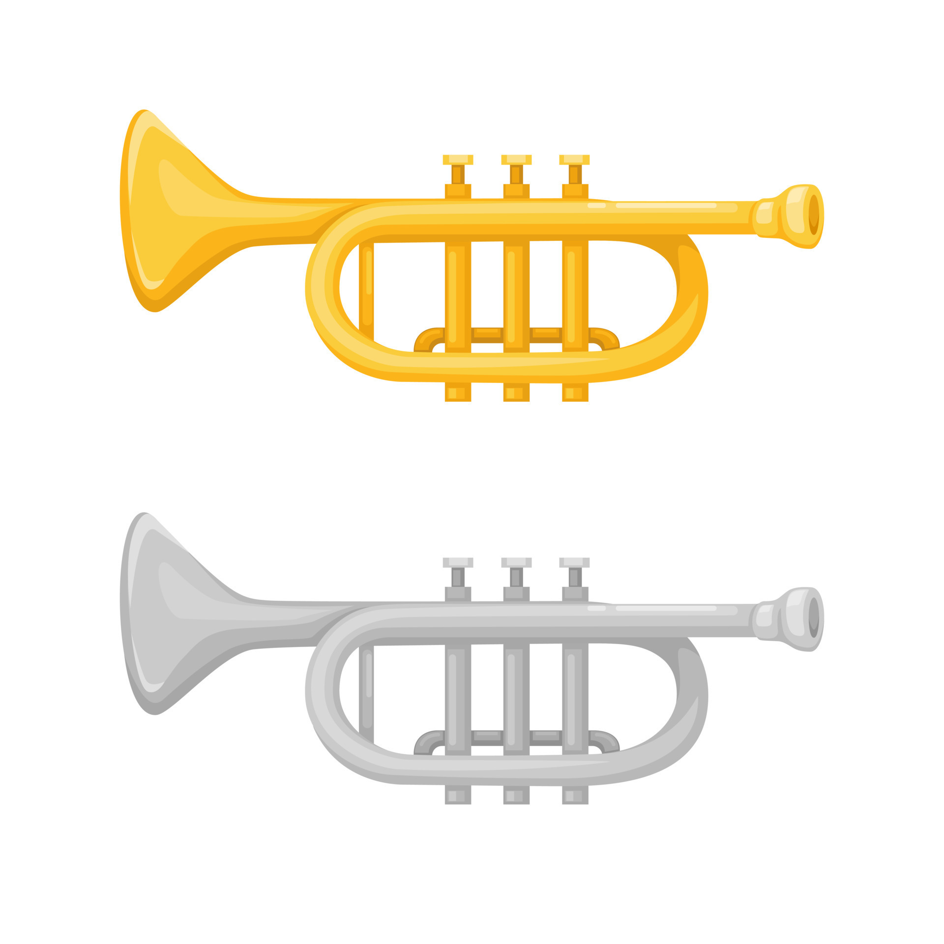 Trumpet music instrument symbol in gold and silver color set