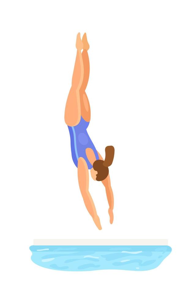 The girl jumps into the water from the springboard. Sports diving. Vector illustration isolated on white background