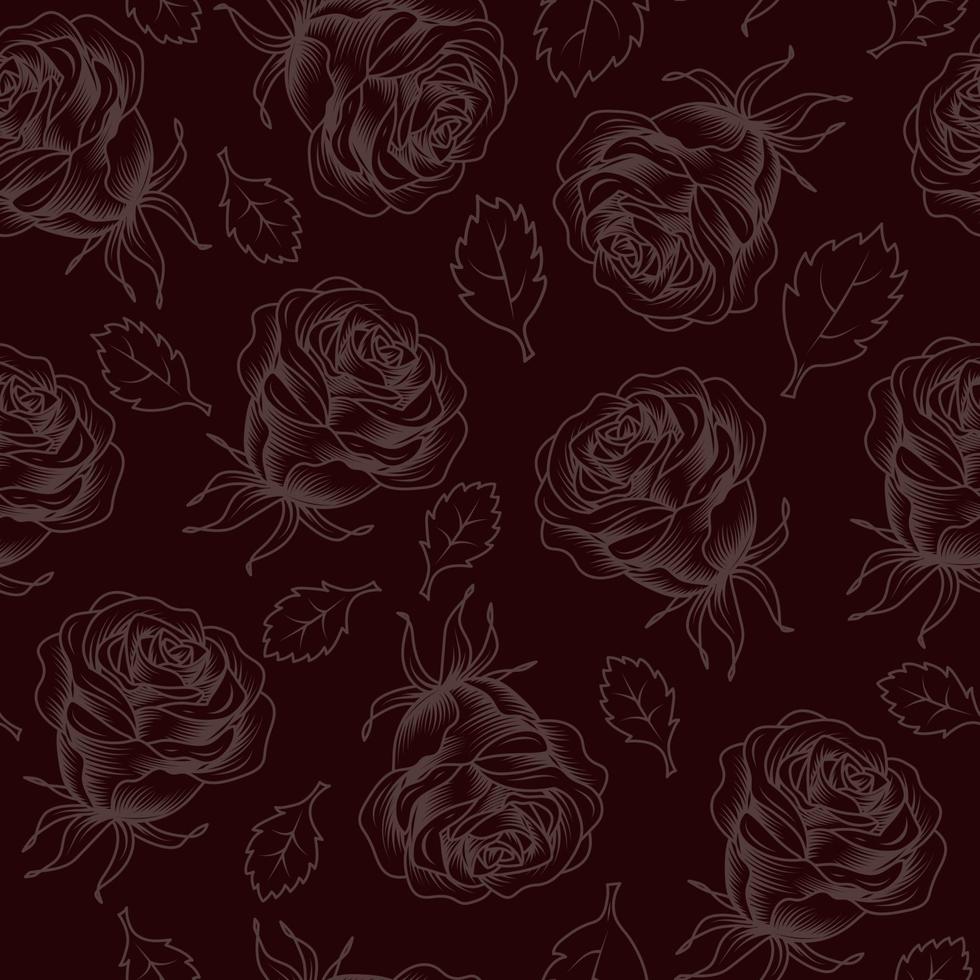 patrón monocromático sin costuras con rosas grabadas sobre fondo de bajo contraste. ilustración vectorial vector