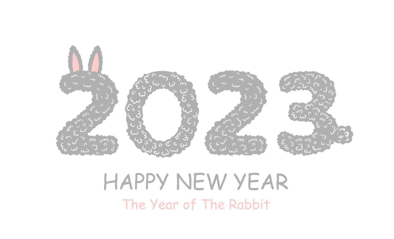 feliz año nuevo 2023. año nuevo lunar chino 2023, año del conejo. grandes números con lindo conejito, liebre. diseño de fondo para decoración navideña, tarjeta, afiche, pancarta, volante vector