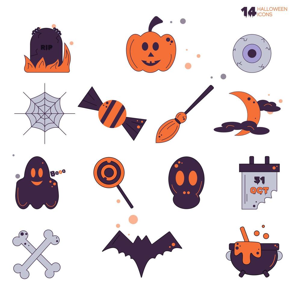 the set of  the halloween flat icons vector