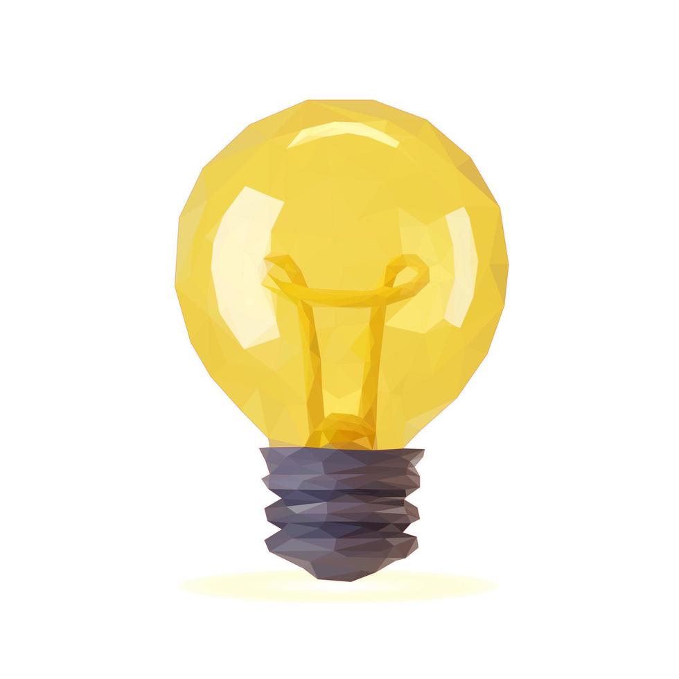 Yellow 3D low poly light bulb model. Polygon light bulb vector illustration on black background.