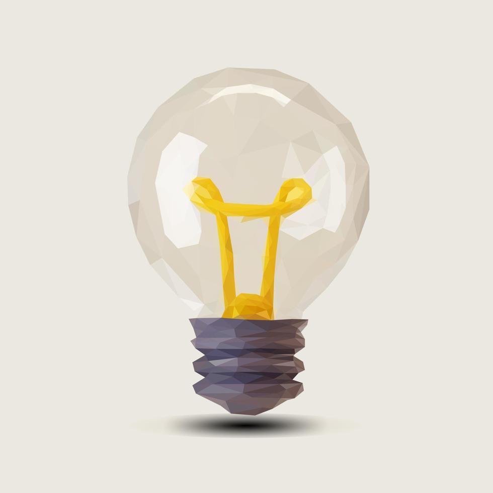 Yellow 3D low poly light bulb model. Polygon light bulb vector illustration on black background.