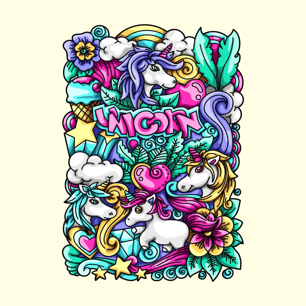 Unicorn Doodle Vector Elements Design Illustration