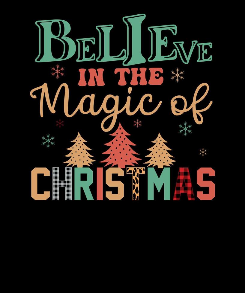 Believe In The Magic Of Christmas Retro Cute Women Plaid Christmas T shirt Design vector