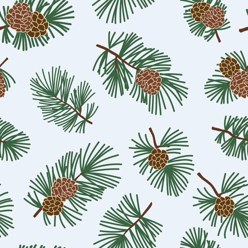 patrón floral de invierno sin costuras con cono de hoja perenne y rama de planta conífera. textura navideña. fondo de bosque de invierno. vector