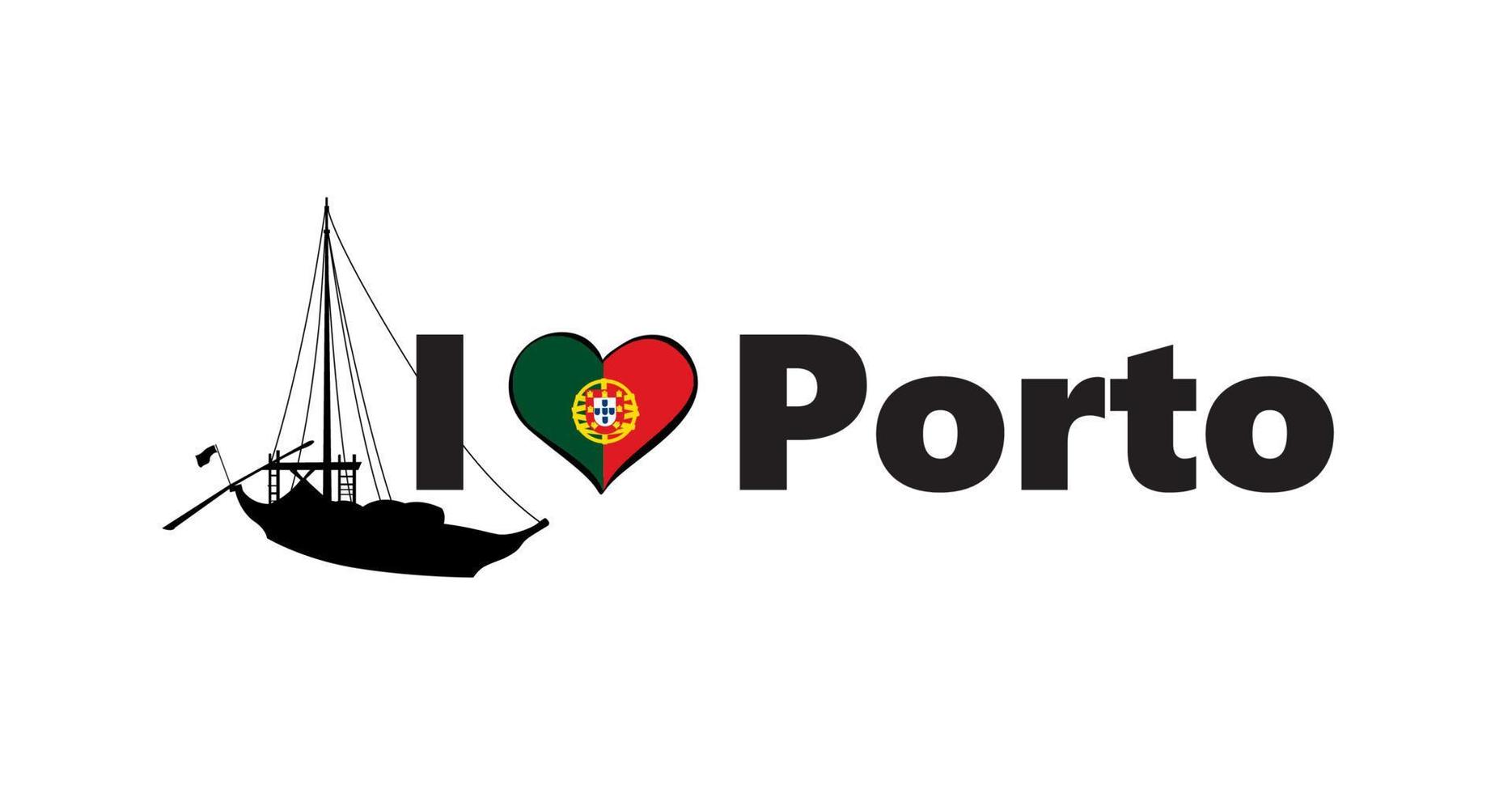 Portugal city Porto horizontal banner. Lettering I love Porto with