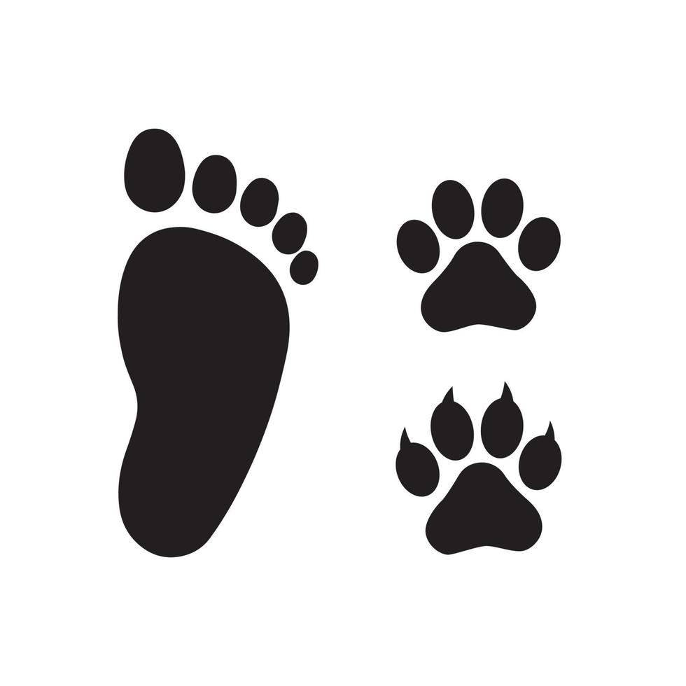 Human foot with dog and cat paw print symbol vector