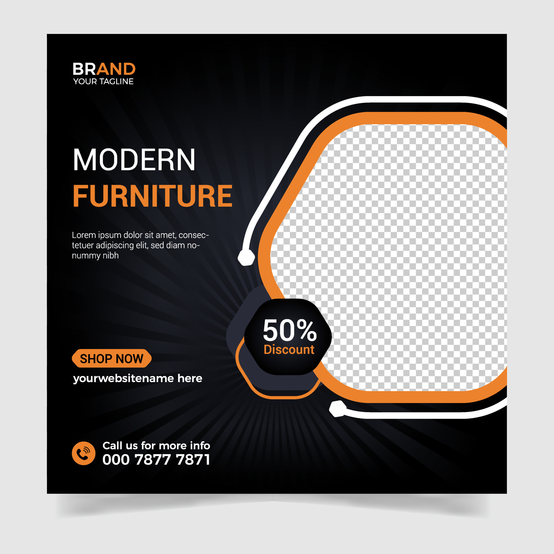 Modern furniture sale square banner design, online furniture sale web