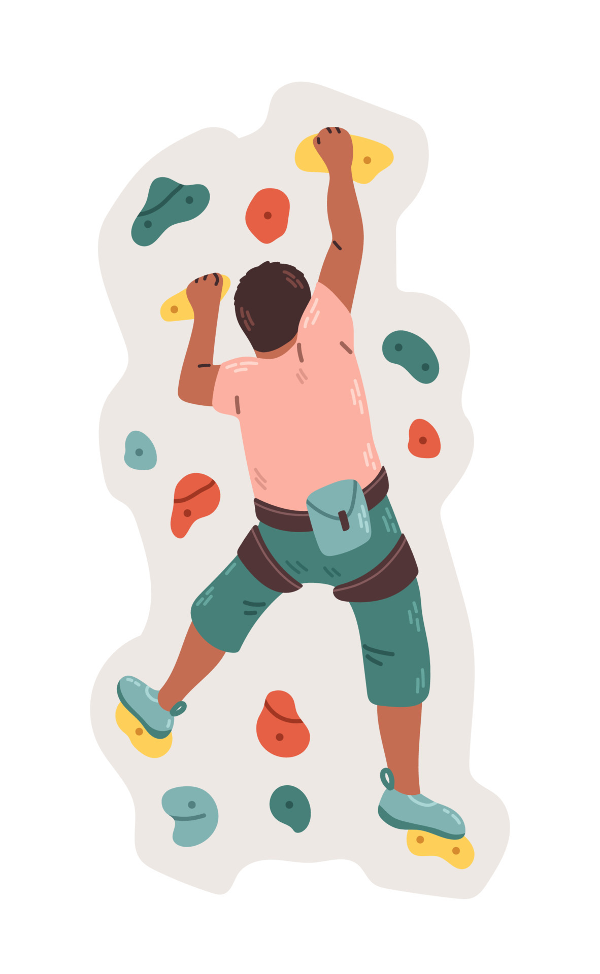 Men rock climber on a wall in a climbing gym isolated on white