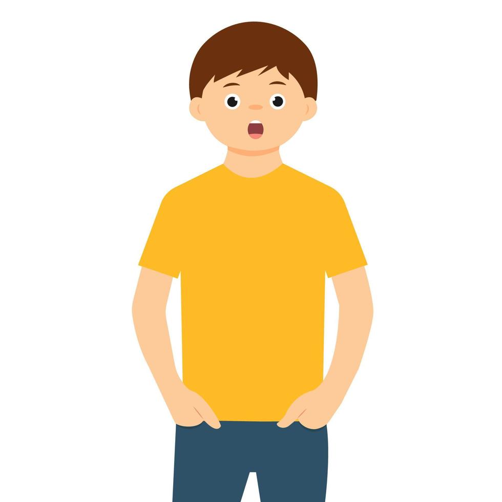 The portrait  of suprised boy in flat style. Human emotions. Vector illustration isolated on white background