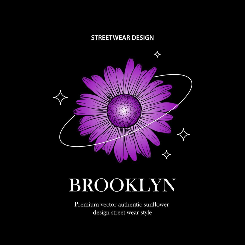 Sunflower Brooklyn writing design, suitable for screen printing vector