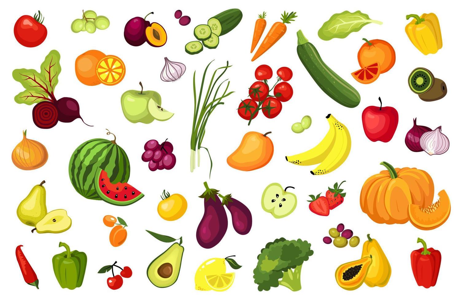 conjunto de verduras y frutas vector