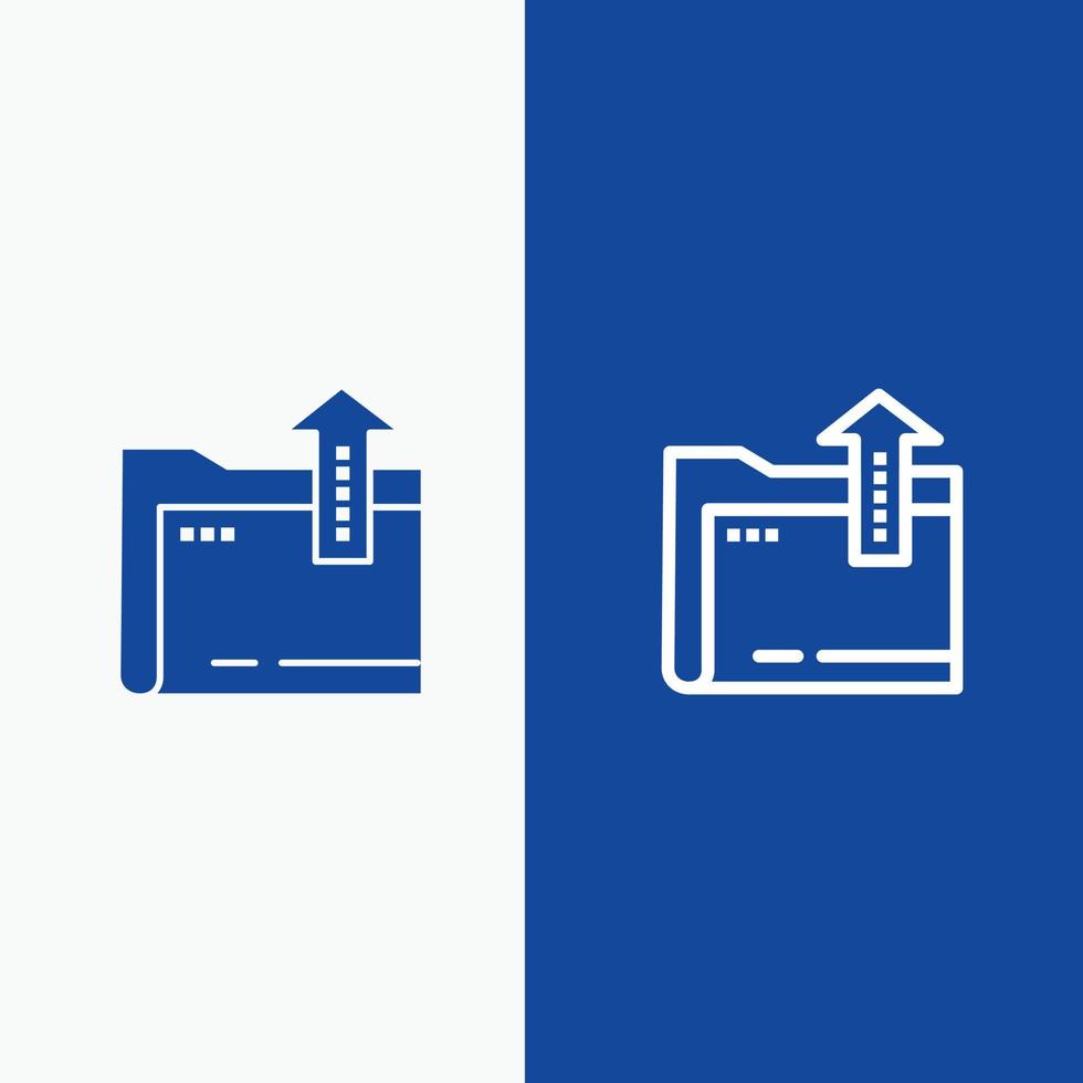 carpeta línea de almacenamiento de archivos de documentos y glifo icono sólido banner azul vector