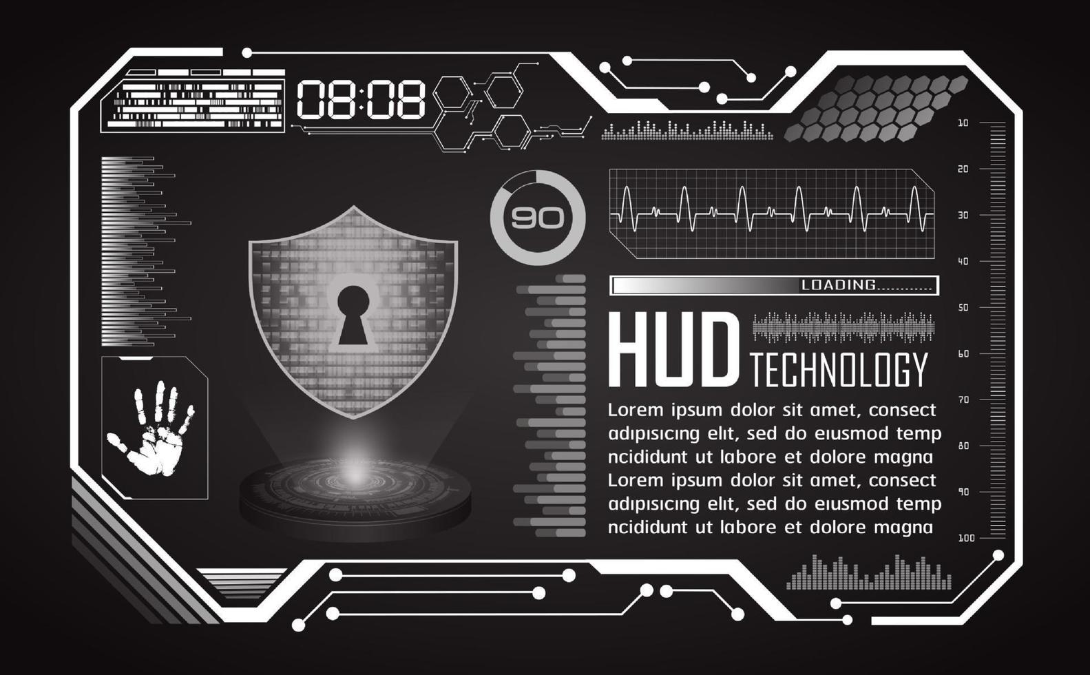 fondo de pantalla de tecnología hud moderna con bloqueo vector