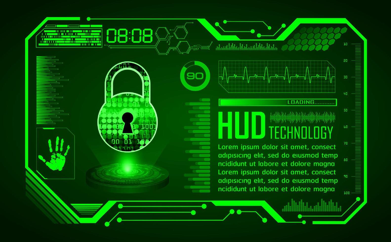Modern HUD Technology Screen Background with Lock vector