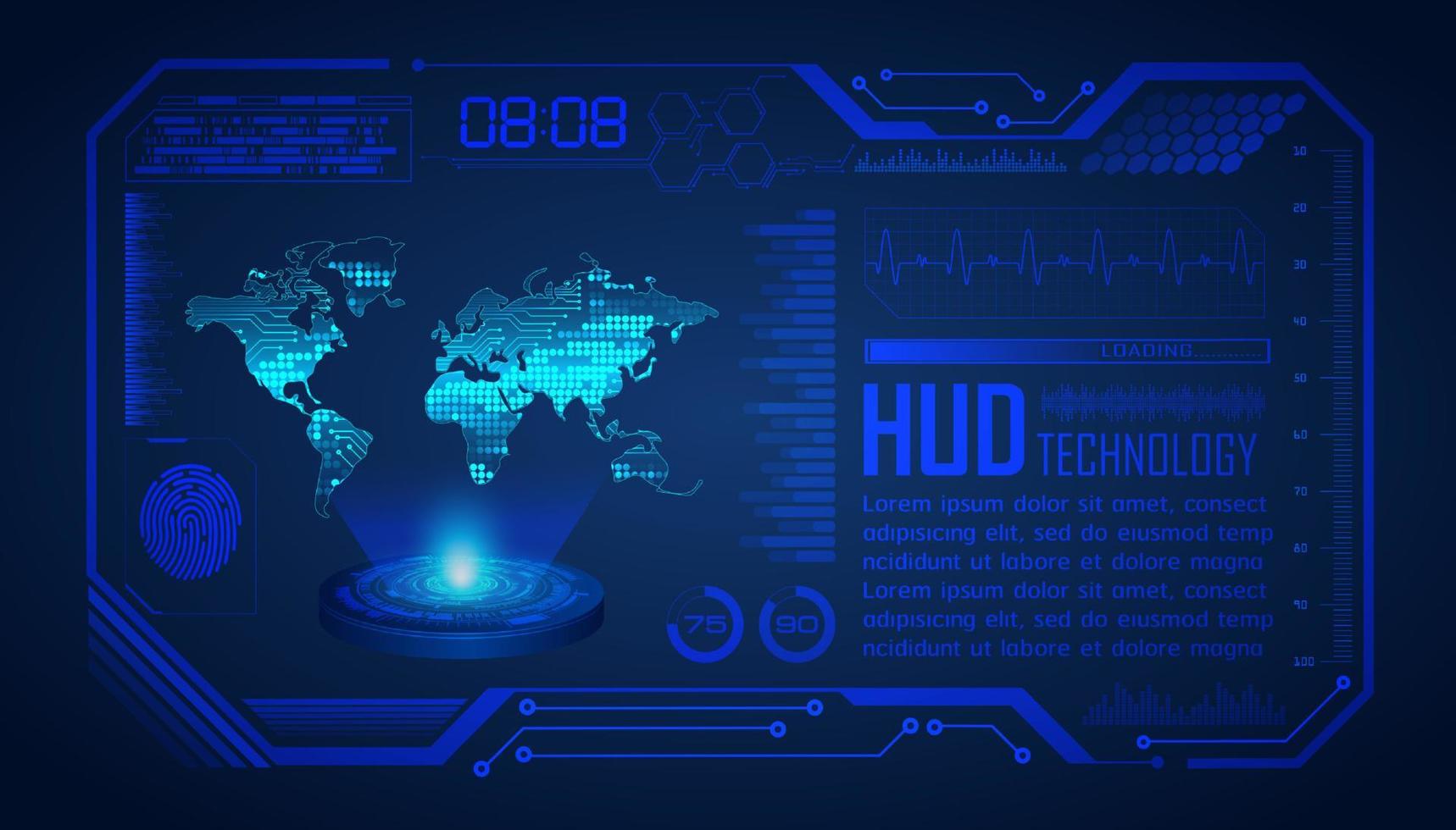 Modern World Map Holographic Projector on Technology Background vector
