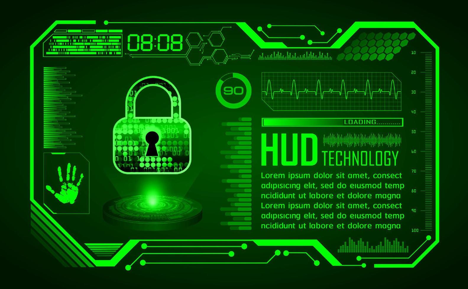 Modern HUD Technology Screen Background with Lock vector