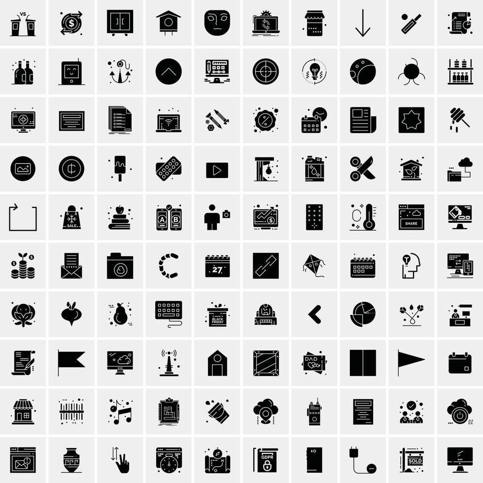 Set of 100 Business Solid Glyph icons vector